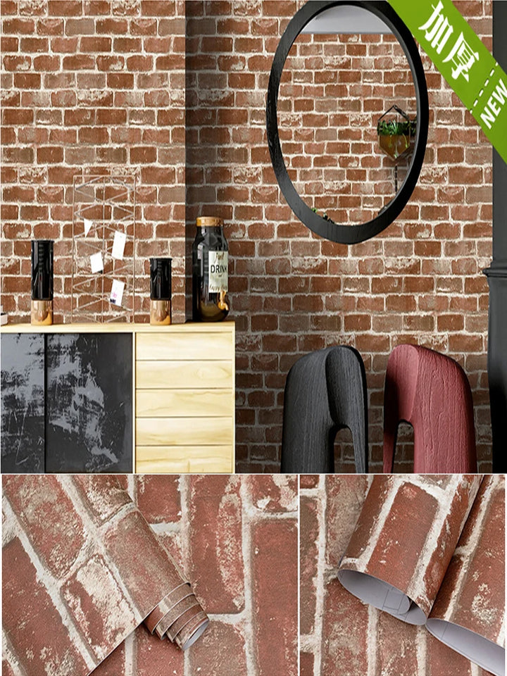 Self sticking PVC retro nostalgic imitation brick texture brown red brick self-adhesive wallpaper for home decoration vinyl film