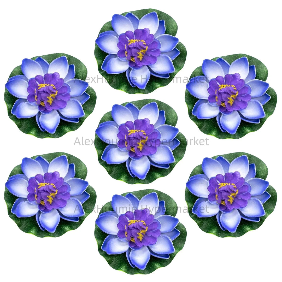 7 PCS Artificial Floating Foam Lotus Flower with Water Lily Pad Lifelike Ornament Perfect for Home Garden Pond Decor Decorations