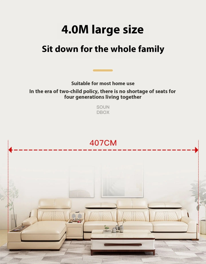 Stylish Italian Genuine Leather Sofa for Living Room with Cup Holder, USB, Adjustable Headrests & Bluetooth Speaker - Lazy Sofa