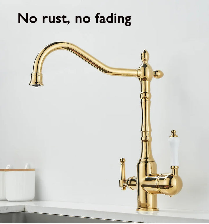 3 in 1 Kitchen Filter Faucet Pure Water 360 Rotation Kitchen sink Crane Dual Handle Dual Water Functions Mode Filter Mixer Taps