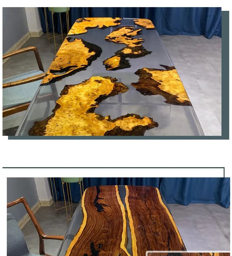 Custom coffee table Shoreline table Epoxy glue River table Solid wood desktop large board logs