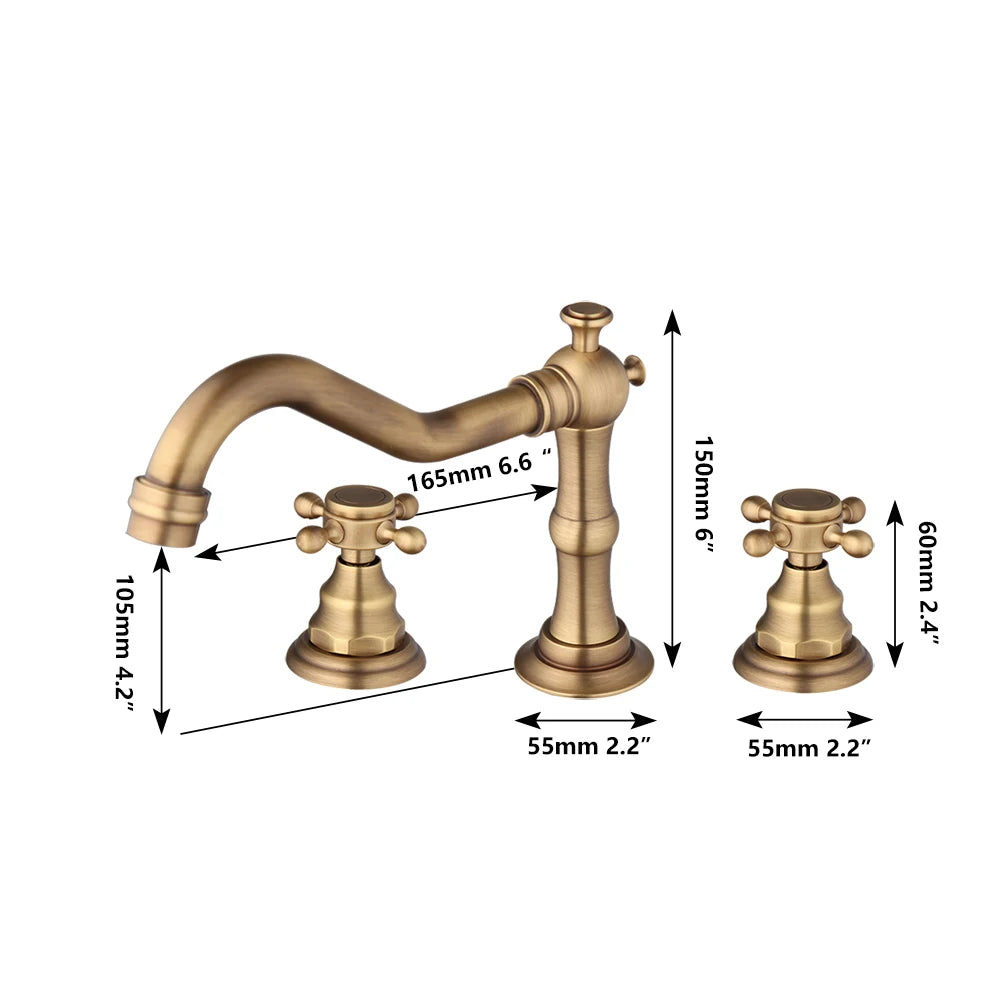 YANKSMART Bathroom Bathtub Retro Spout Golden Polished 3 Pieces Basin Sink Brass Faucets Deck Mounted Cold & Hot Water Mixer Tap