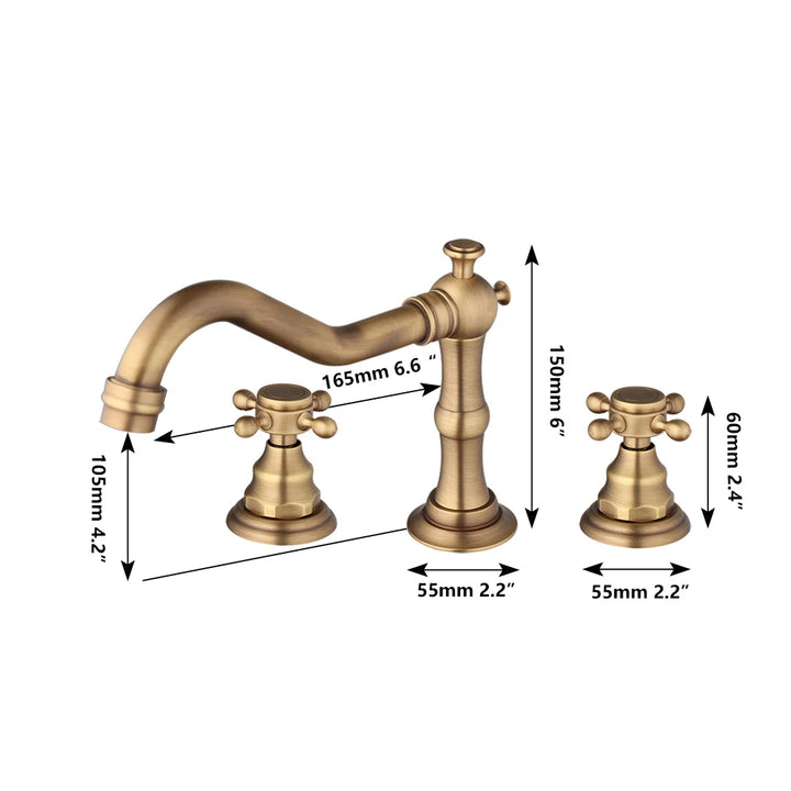 YANKSMART Bathroom Bathtub Retro Spout Golden Polished 3 Pieces Basin Sink Brass Faucets Deck Mounted Cold & Hot Water Mixer Tap