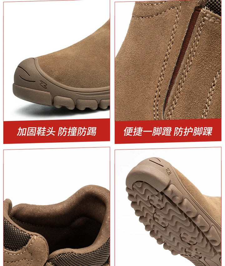 Slip on Mens Boots Comfortable Work Shoes Safety Shoes With Steel Toe Cap Anti-smash Sneakers Puncture-Proof Indestructible Shoes H-1