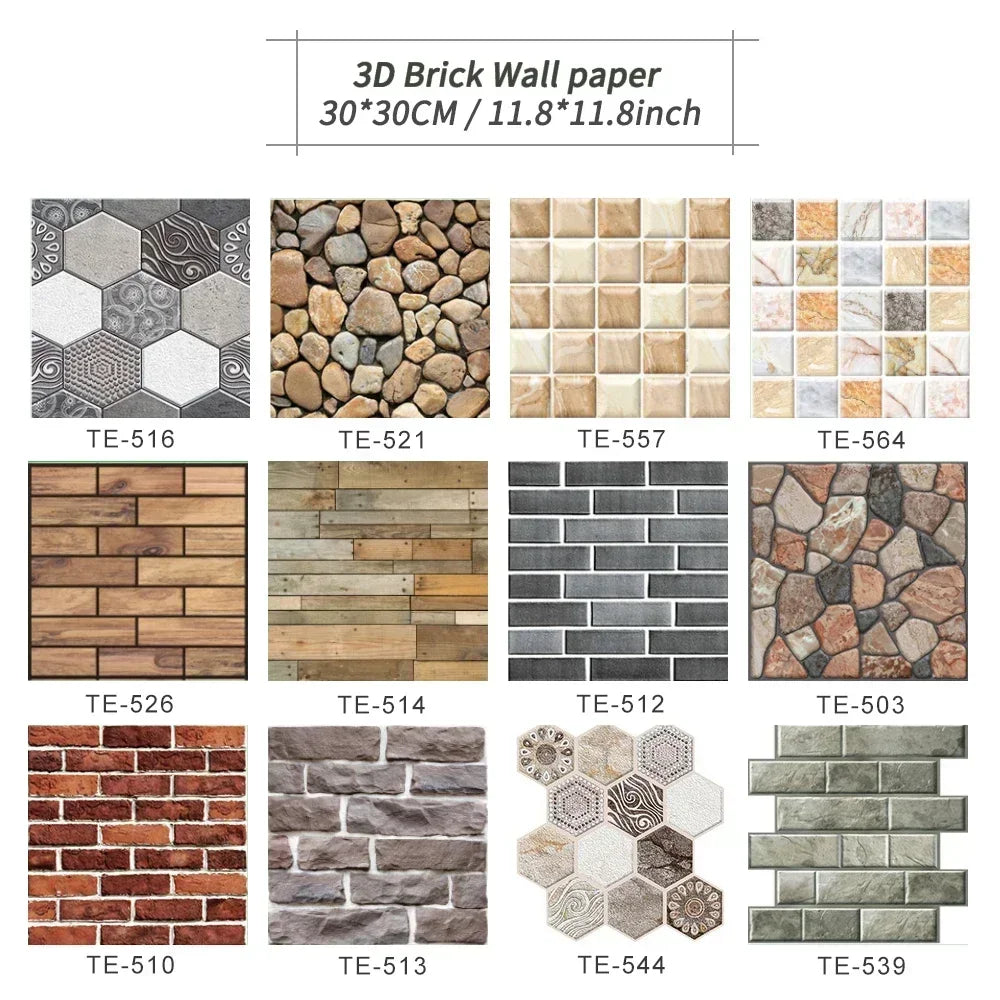 10/20PCS Imitation Brick Tile cobblestone Wall Stickers Water and Oil Proof for Kitchen Restaurant Tea room Relaxation area etc.