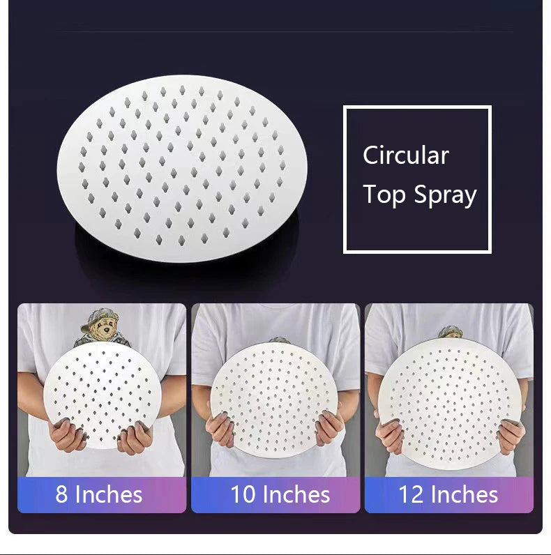 4/6/8/10/12 Inch Pressurized Rain Shower Head Stainless Steel Square Round Rain Shower Head Large Water Outlet Shower Head