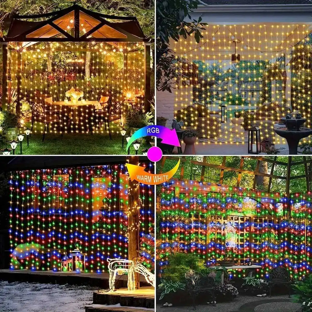 1pc Solar Curtain String Lights Outdoor Fairy Lights Solar Powered Twinkle String Lights 8 Modes For Home Garden P