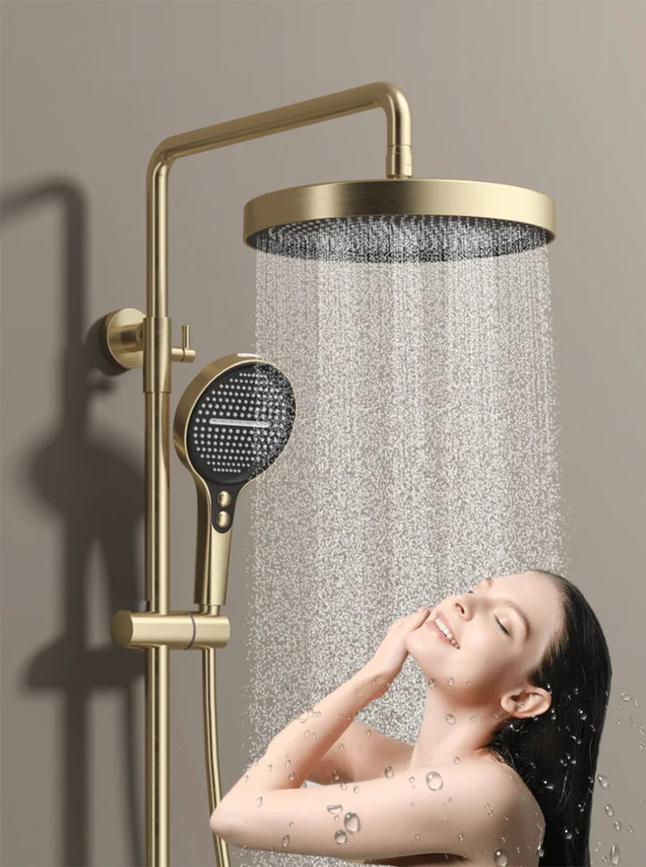 Brushed Rose Gold Piano Bathroom Shower Set Brass Hot Cold Bathroom Mixer Faucet Rain Shower Head Hot Cold Piano Shower System