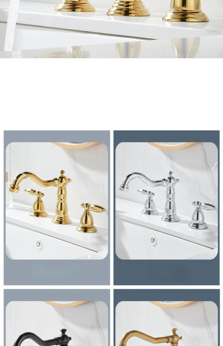 3 PCS Bathroom Faucets Dual Holder Three Hole Widespread Bathroom Sink Basin Faucets Deck Mounted Mixer Tap