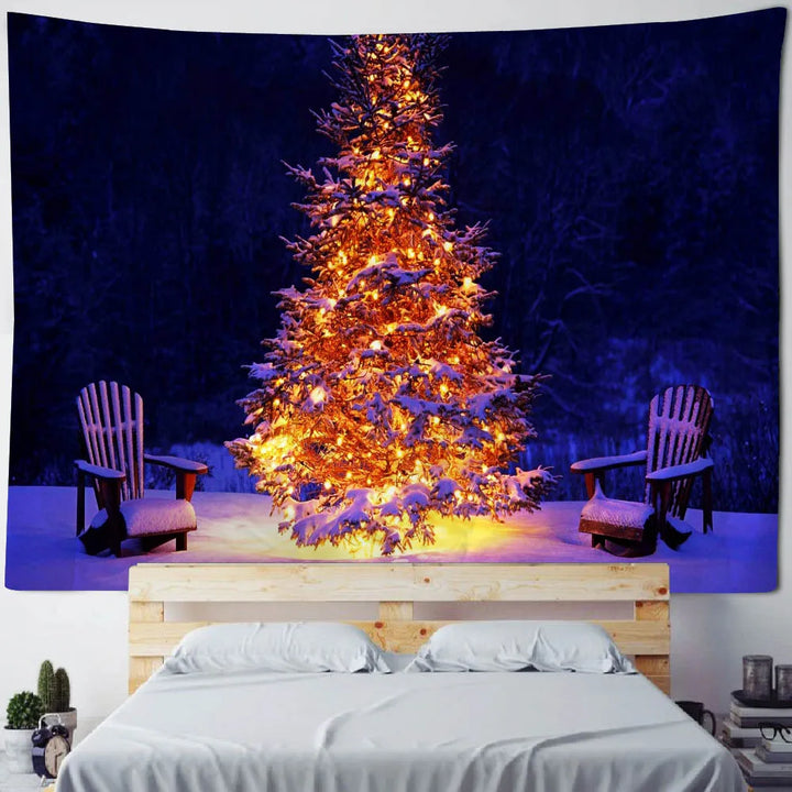 Christmas tapestry, winter snow view, Santa Claus, elk fireplace, room art decoration, wall hanging cloth,