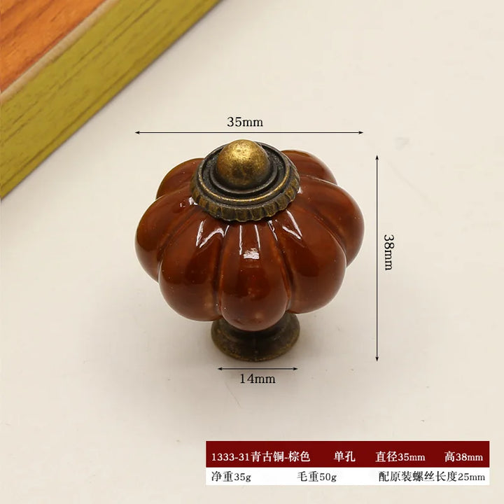 Pure Hand-painted Garden Ceramic Pumpkin Pull Hand-painted Classic Handle Drawer Cupboard Closet Door Single Hole