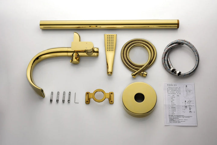 Floor Stand Waterfall Bathtub Faucet Solid Brass Bathroom Bathtub Water Mixer with Hand Shower in Brushed Rose Gold, Black, Gold