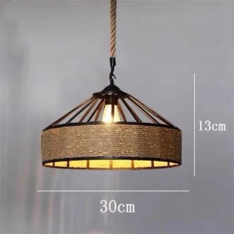 E27 Hemp Rope Woven Pendant Light Classic Vintage Countryside Villa Droplight Tea Room Bedroom Dining Room Retro Hanging Lamp