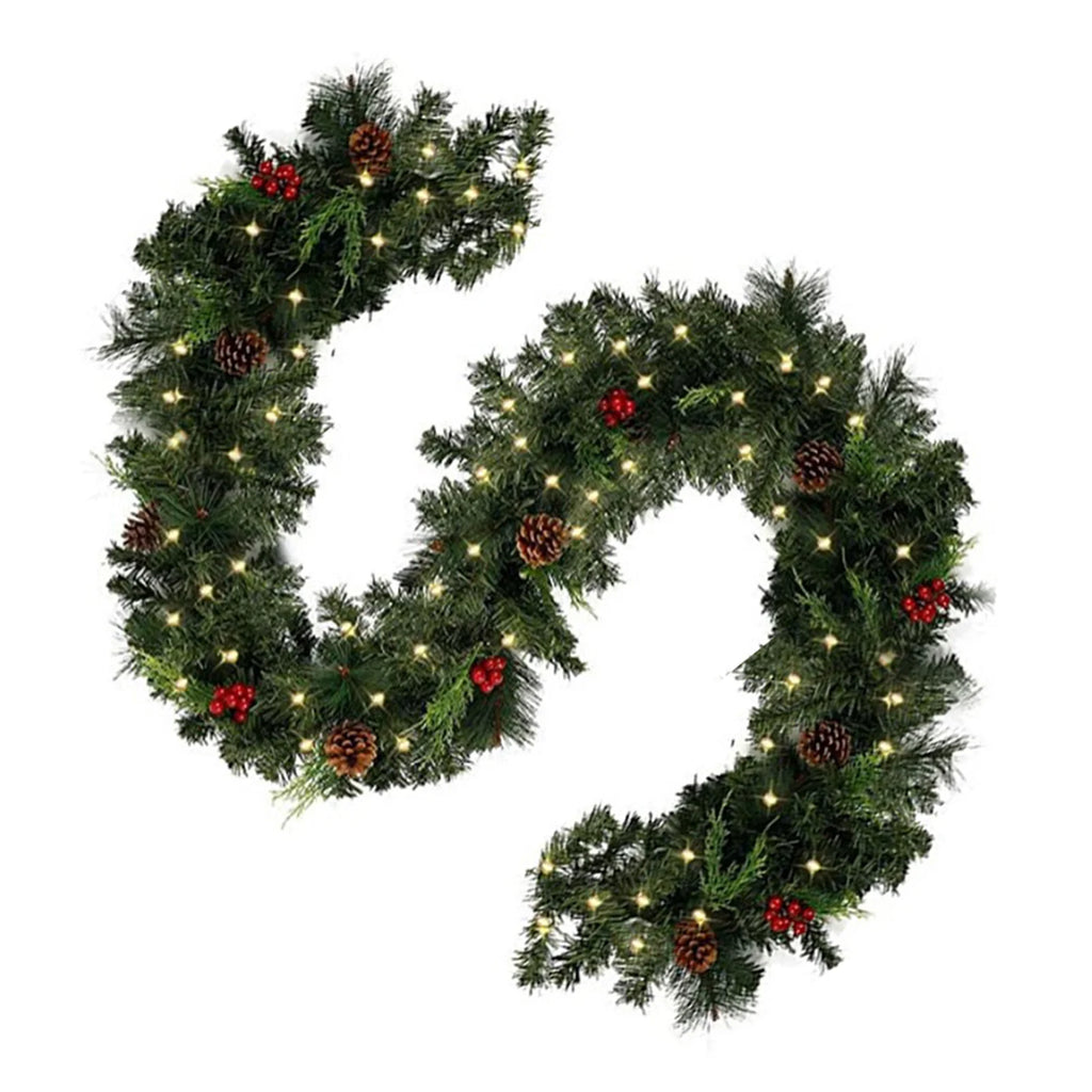 Christmas Garlands With Pinecones Red Berries Artificial Christmas Wreaths For Home Xmas Tree Stairs Door