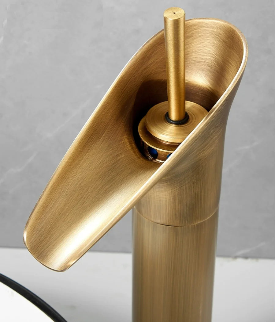 Antique copper washbasin, wine cup faucet, bathroom cabinet, ceramic countertop basin, waterfall cold and hot water faucet