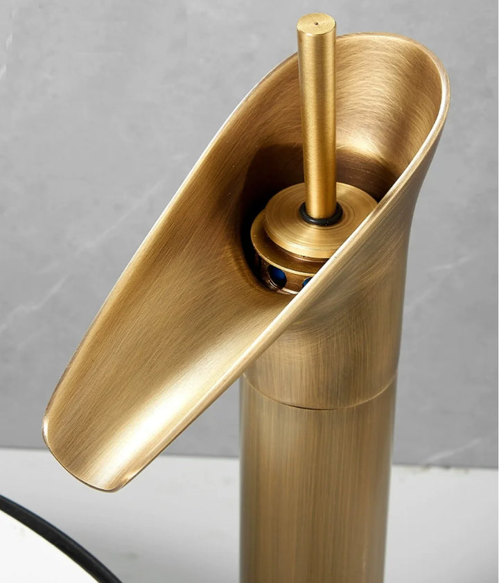 Antique copper washbasin, wine cup faucet, bathroom cabinet, ceramic countertop basin, waterfall cold and hot water faucet