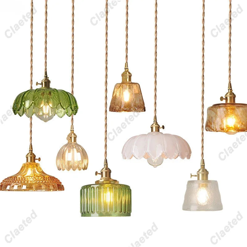 IWHD Modern Copper Glass LED Pendant Lamp Switch Living Room Bedroom Green Amber White Nordic Hanging Lights