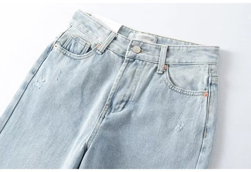 MiuKoMiYa Straight Leg Jeans For Women High Waist Gray Long Wide Denim Pants Vintage Blue Boyfriend Jeans