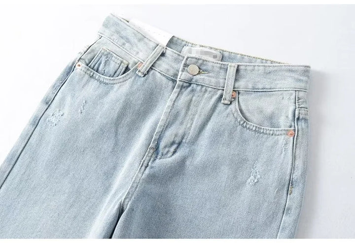 MiuKoMiYa Straight Leg Jeans For Women High Waist Gray Long Wide Denim Pants Vintage Blue Boyfriend Jeans