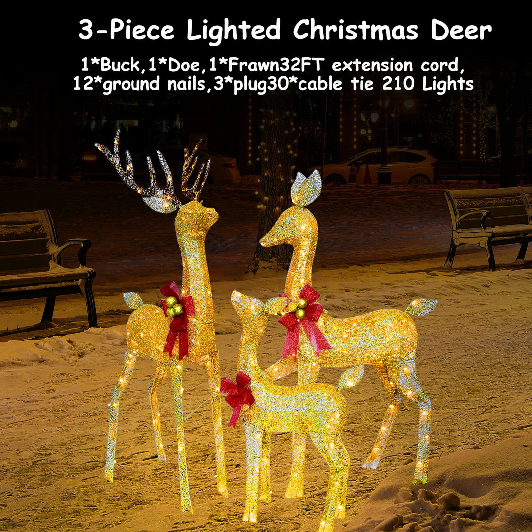 3D 3-Piece Outdoor atmosphere lighting fixtures Yard Holiday Lighted Reindeer Outside Indoor Home Lawn Garden 210 Led Lights