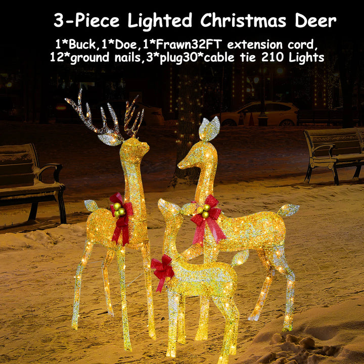 3D 3-Piece Outdoor atmosphere lighting fixtures Yard Holiday Lighted Reindeer Outside Indoor Home Lawn Garden 210 Led Lights