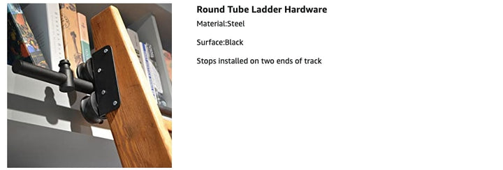 3.3FT(100cm) Sliding Library  Hardware Kit No Ladder，Black Rustic Round Tube Rolling Ladder Track,Floor Roller with Brake