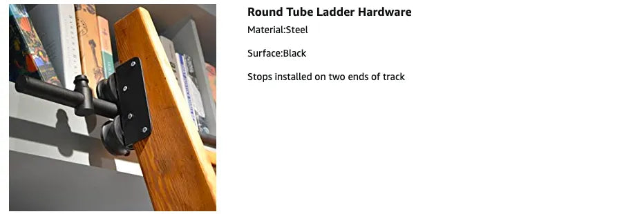13FT(400cm) Sliding Library  Hardware Kit No Ladder，Black Rustic Round Tube Rolling Ladder Track,Floor Roller with Brake,Indoor