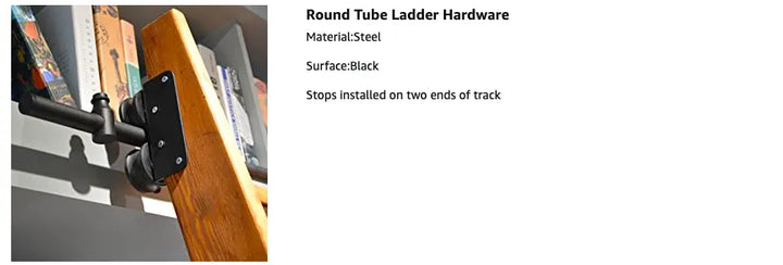 13FT(400cm) Sliding Library  Hardware Kit No Ladder，Black Rustic Round Tube Rolling Ladder Track,Floor Roller with Brake,Indoor
