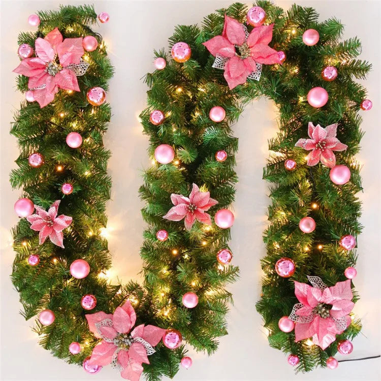 270cm Christmas LED Rattan Garland Decorative For Staircase Fireplace Christmas Decoration Xmas Tree Rattan Banner Home Pendant