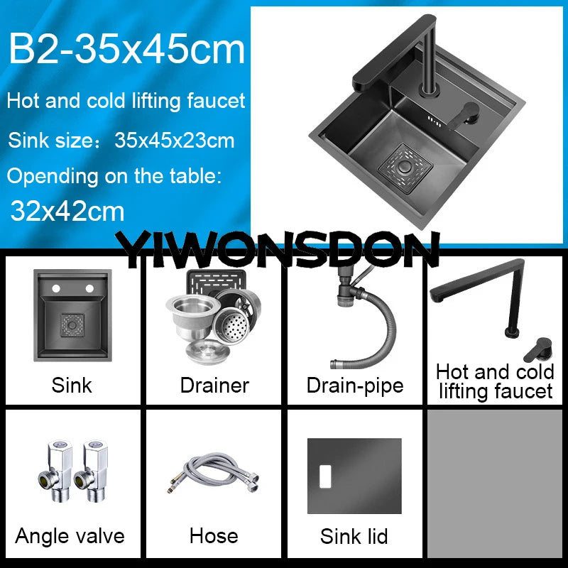 Nano Hidden Bar Kitchen Sink Black Folding Faucet Mini Small Single Bowl Wash Basin Stainless Steel Soap Dispenser Accessories