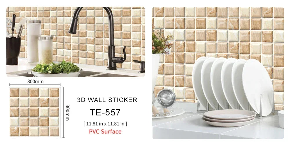 10/20PCS Imitation Brick Tile cobblestone Wall Stickers Water and Oil Proof for Kitchen Restaurant Tea room Relaxation area etc.