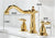 Basin Faucet Brass Gold Widespread Bathroom  Antique Sink  3 Hole Hot And Cold Water  Tap Pop Up