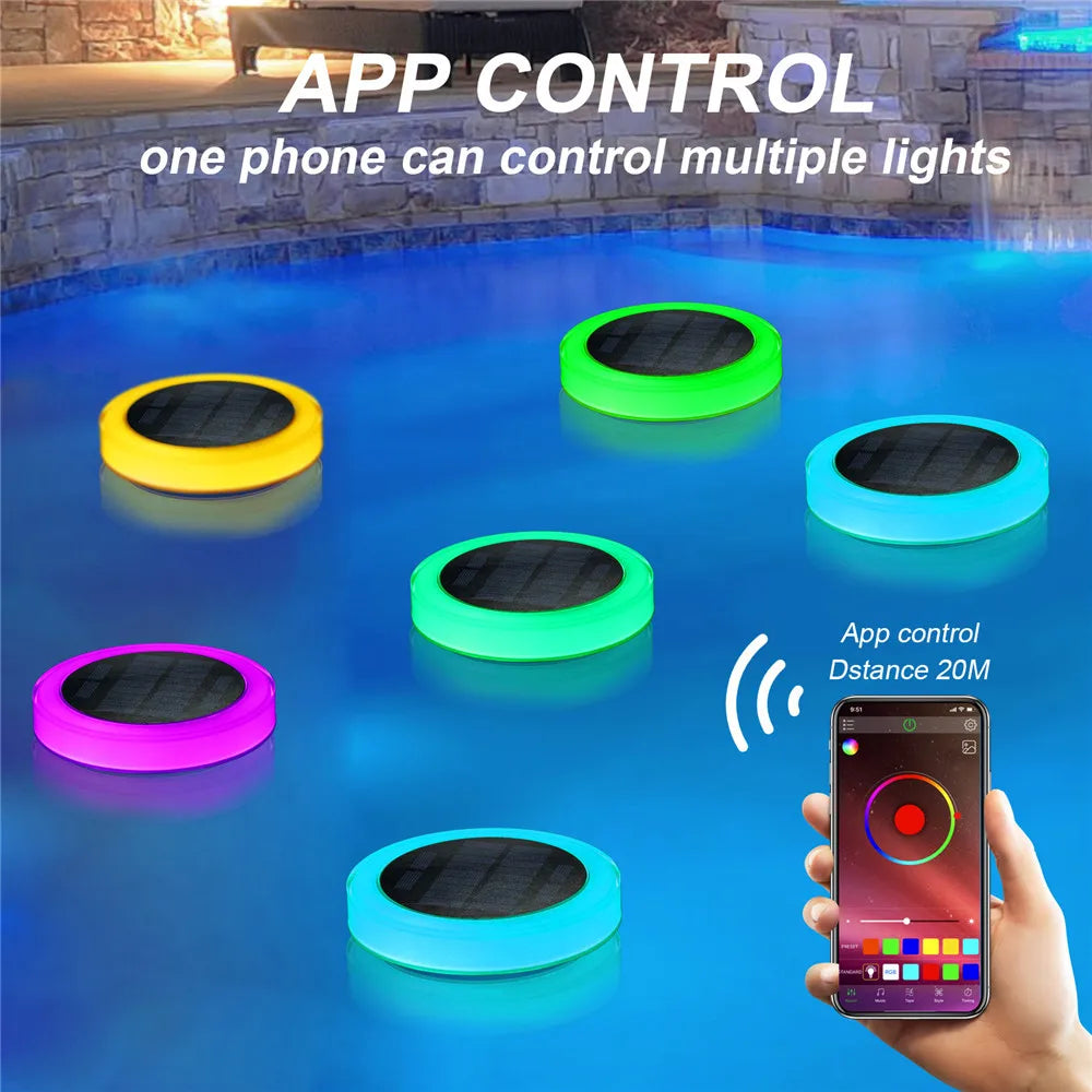 RGB Submersible Lamp Boat Solar Garden Outdoor LED Pool Lights Floating Light Bulb With RGB Remote Control Or APP Control