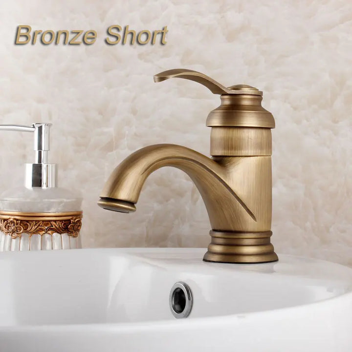 Single Hole Single Handle Retro Style Vessel Sink Faucet Antique Brass Deck Mounted Bathroom Basin Sink Mixer Taps GZ7203