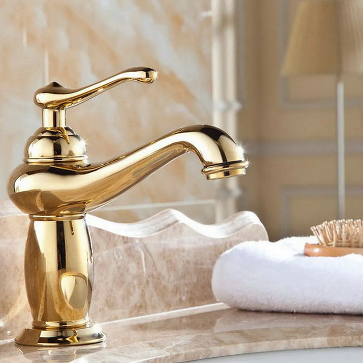 Luxury Gold Color Brass Single Handle Bathroom Wash Basin Faucet Vessel Sink Faucet Mixer Tap Lgf043