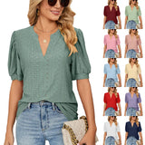 Womens Summer Tops V Neck Ruffle Sleeve Blouses Short Sleeve Casual Tops T-Shirts For Women