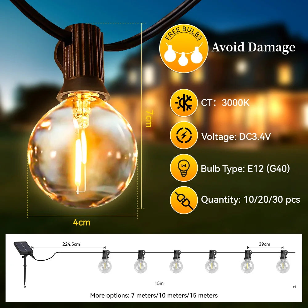 Outdoor Solar Light String Balcony With Warm Light Bulb Remote Control 7/10/15 Meters Multiple Specifications Garden Lamp String