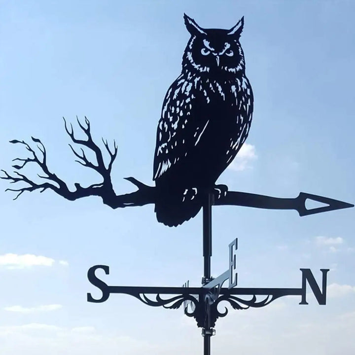 Creativity Owl Weather Vane Metal Roof Garden Decorations Wind Vane Black Outdoor Crafts Weathercock