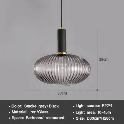 DINDALLED Striped Glass Pendant Light Nordic Vintage Chandelier for Dining Kitchen Island Hanging Lamp Lighting Decor