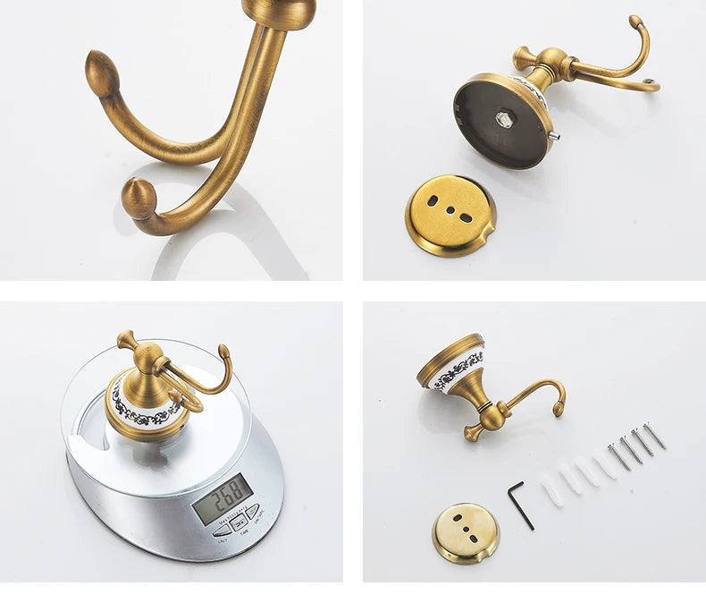 ELLEN Antique Bronze Bathroom Hardware Set Adjust Towel Rack Towel Holder Toilet Paper Holder Robe Hook EL2001A