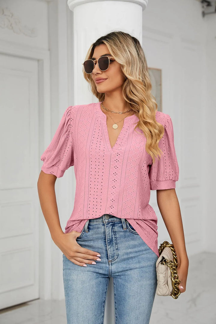 Womens Summer Tops V Neck Ruffle Sleeve Blouses Short Sleeve Casual Tops T-Shirts For Women