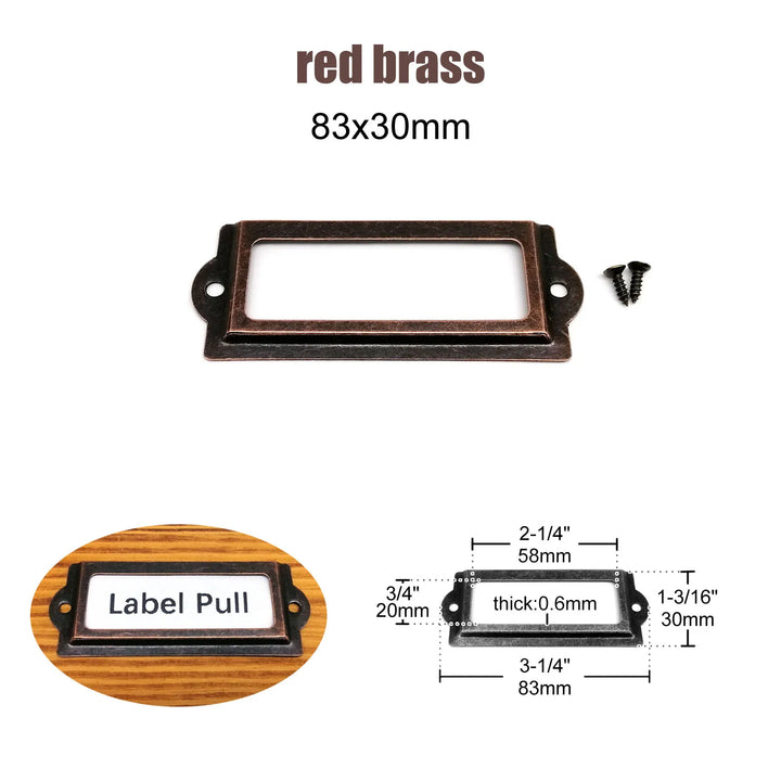 6pcs 30x83mm Metal Iron Label Pull Frame Handle File Name Card Holder For Jewelry Chest Furniture Cabinet Drawer Wood Box Case