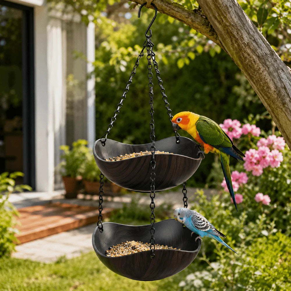 Double Layer Hanging Bird Feeder Feeding Tools Yard Decoration Bird Bath Bowl Bowl-shaped Plastic Hummingbird Water Drinker