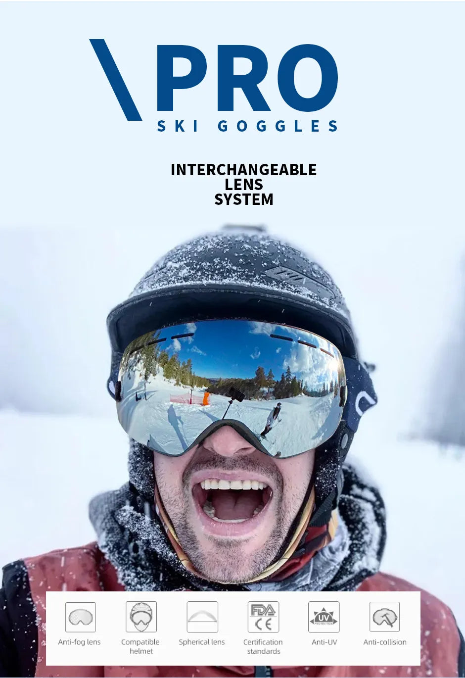 Ski Goggles Pro 100% UV400 Protection Anti Fog Interchangeable Lens Skiing Glasses Snowboard Snow Goggles for Men Women Natfire