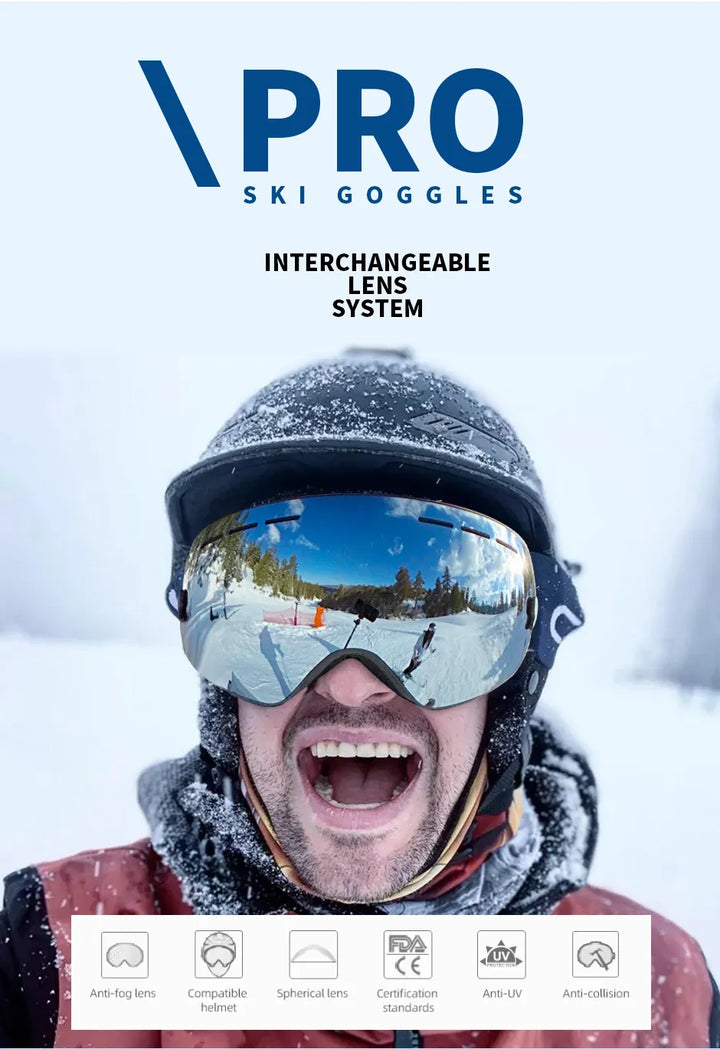 Ski Goggles Pro 100% UV400 Protection Anti Fog Interchangeable Lens Skiing Glasses Snowboard Snow Goggles for Men Women Natfire