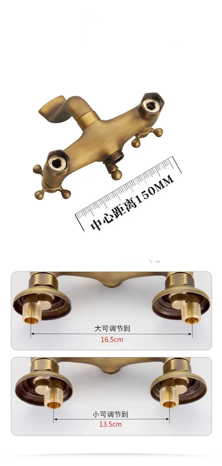 Antique Bathtub Shower Faucet Set Wall Mounted Black Bath Shower Faucet Bathroom Cold and Hot Bath and Shower Mixer Taps Brass