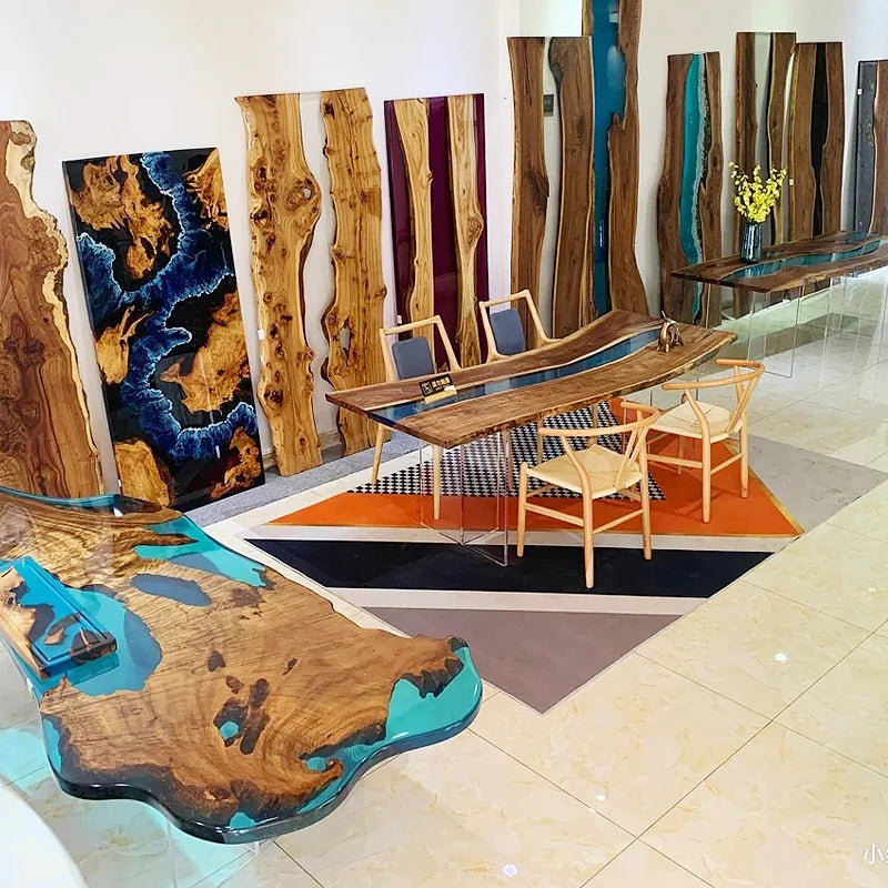 Custom coffee table Shoreline table Epoxy glue River table Solid wood desktop large board logs