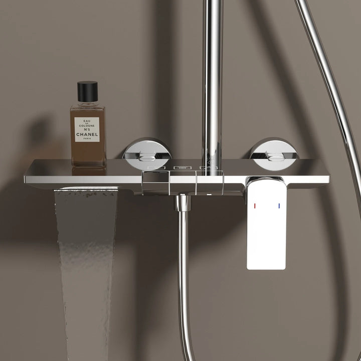 Brushed Rose Gold Piano Bathroom Shower Set Brass Hot Cold Bathroom Mixer Faucet Rain Shower Head Hot Cold Piano Shower System