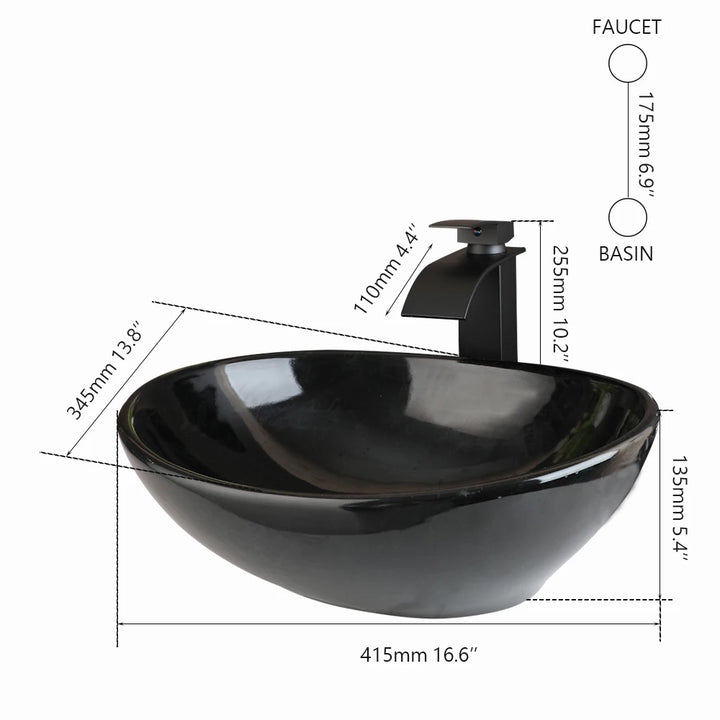 KEMAIDI Oval Vessel Sink with Faucet White Marbling Bathroom Vessel Sinks Above Counter  Ceramic Vessel Sinks for Bathroom Mixer