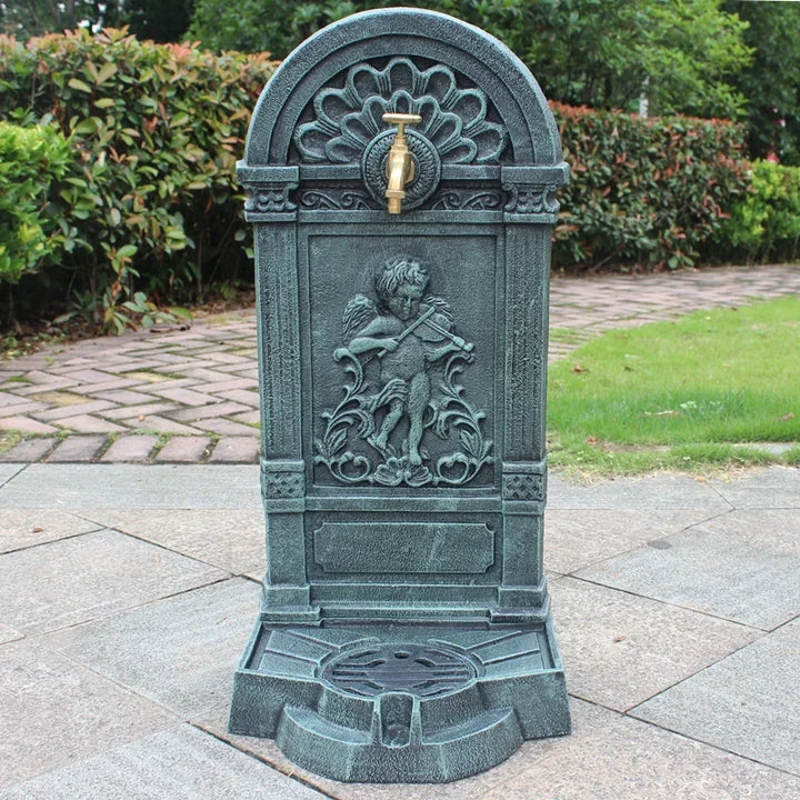 Antique Green Cast Iron Standing Hand Sink With Engraved Angel On European Home Garden Decor Wash Stand Heavy Metal Wash Basin